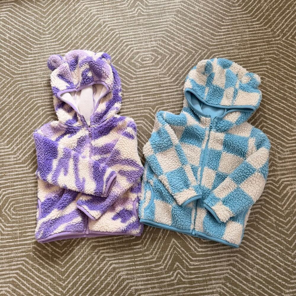 Bass Pro Shops Toddler Sherpa Hoodie Jacket Lot 2 Blue Purple Bear Ears 18M